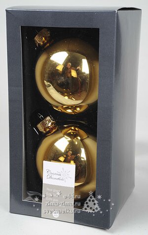 Набор стеклянных шаров золото глянец, 9 см, 2шт Kaemingk фото 1