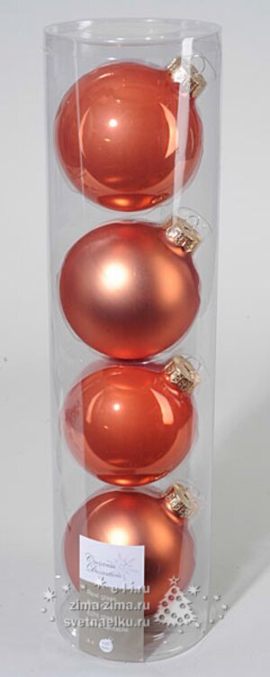 Набор стеклянных шаров 10 см оранжевый mix, 4 шт Kaemingk фото 1