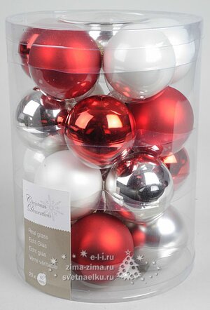 Коллекция стеклянных шаров Красно-Белый Коктейль 6 см, 20 шт Kaemingk фото 1