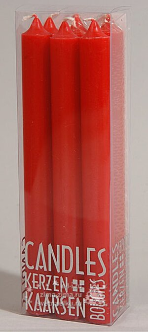 Набор столовых свечей Металлик 20*2 см красная, 6 шт Kaemingk фото 1