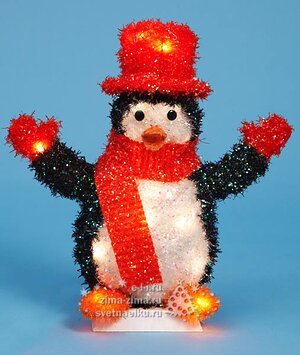 Пингвин в красном цилиндре, светящийся, 36 см