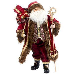 Коллекционная фигура Дед Мороз в бордовом бархатном наряде с подарками и посохом 46 см Katherine’s Collection фото 1