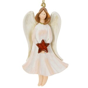 Елочная игрушка Ангелочек в белом платье 13*7 см, подвеска Holiday Classics фото 1