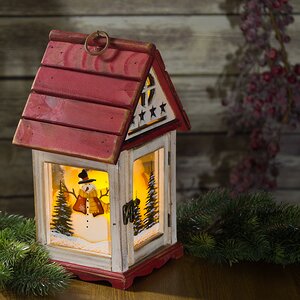 Деревянный подсвечник-фонарь Старинный домик со снеговиками 32 см Holiday Classics фото 1