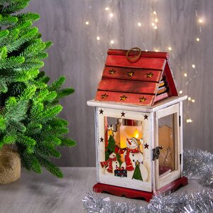Деревянный подсвечник-фонарь Снеговики спешат на праздник 32 см Holiday Classics фото 2