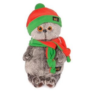 Мягкая игрушка Кот Басик в оранжево-зеленой шапке и шарфике 30 см Budi Basa фото 1