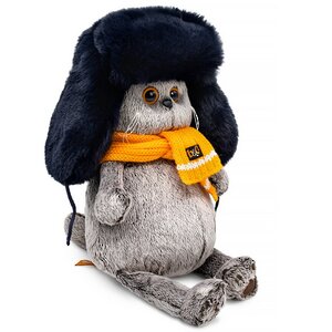 Мягкая игрушка Кот Басик в меховой шапке и шарфе 22 см Budi Basa фото 2