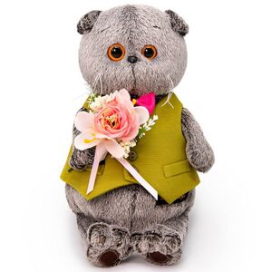 Мягкая игрушка Кот Басик в жилете и с букетом 25 см Budi Basa фото 1