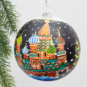 Стеклянный елочный шар Московский Собор 100 мм белый Коломеев фото 1
