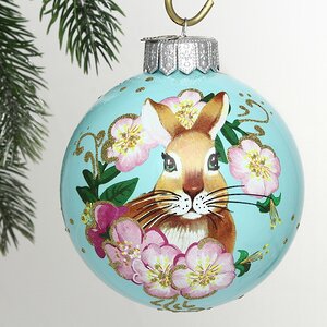Стеклянный елочный шар Кролик Жанни в цветах 10 см Коломеев фото 1