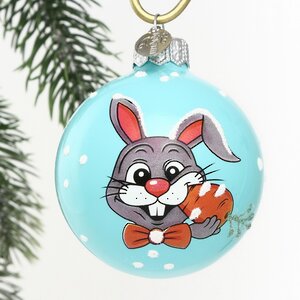 Стеклянный елочный шар Кролик Сьюэлл - Любитель морковки 6 см Коломеев фото 1