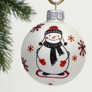 Стеклянный елочный шар Веселый снеговик Генри 6 см Коломеев фото 1