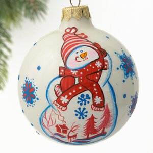Стеклянный елочный шар Друзья снеговички 8 см Коломеев фото 1