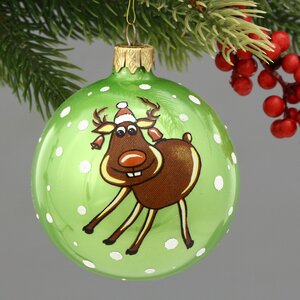 Стеклянный елочный шар Рождественский олень Вилли 8 см Коломеев фото 1