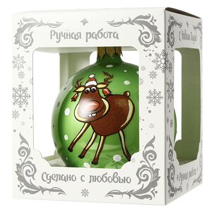 Стеклянный елочный шар Рождественский олень Вилли 8 см Коломеев фото 2