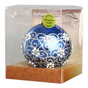 Стеклянный елочный шар Морозная роспись 8 см Коломеев фото 2