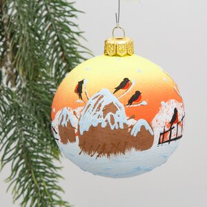 Стеклянный елочный шар Снегири на закате 8 см Коломеев фото 1