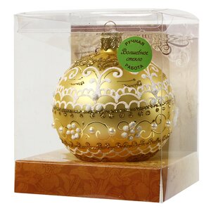 Стеклянный елочный шар Золотой узор 8 см Коломеев фото 2