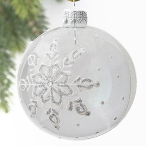 Стеклянный елочный шар Кристальная снежинка 9 см Коломеев фото 1