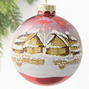 Стеклянный елочный шар Зимняя Дрема 85 мм, красный Коломеев фото 1