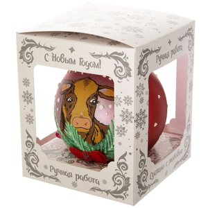 Стеклянный елочный шар Интеллигентный бык Фредерик 9 см Коломеев фото 2