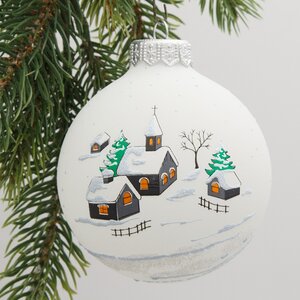 Стеклянный елочный шар Зимний пейзаж 85 мм