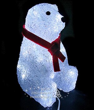 Медвежонок с красным бантиком, светящийся, 22 см, 40 LED холодный белый BEAUTY LED фото 1