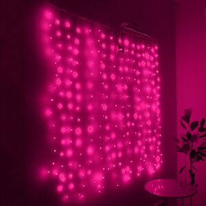Гирлянда штора Роса 1.6*1.6 м, 256 розовых мини LED, серебряная проволока, IP20