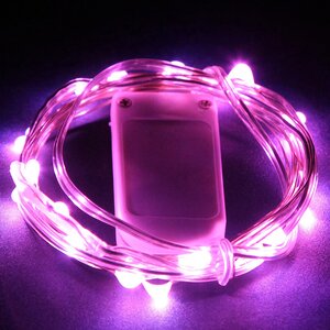 Светодиодная гирлянда Капельки на батарейках 20 розовых MINILED ламп 2 м, серебряная проволока, IP20