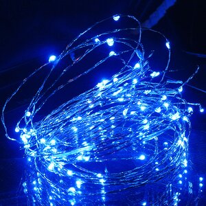 Светодиодная гирлянда Капельки на батарейках 30 синих MINILED ламп 3 м, медная проволока, контроллер Snowhouse фото 1