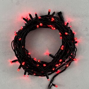 Светодиодная гирлянда 24V Legoled 100 красных LED ламп 10 м, мерцание, черный КАУЧУК, соединяемая, IP44 BEAUTY LED фото 1