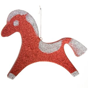 Игрушка для уличной елки Лошадь с блестками 25 см красно-серебряная, пеноплекс МанузинЪ фото 3