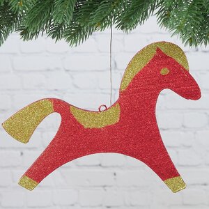 Игрушка для уличной елки Лошадь с блестками 25 см красно-золотая, пеноплекс МанузинЪ фото 2