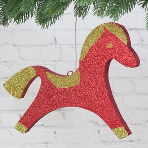Игрушка для уличной елки Лошадь с блестками 25 см красно-золотая, пеноплекс МанузинЪ фото 1