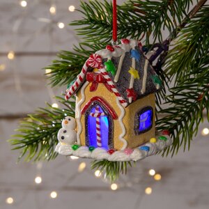 Светящаяся елочная игрушка Пряничный Домик с имбирной крышей 7 см, подвеска Forest Market фото 1