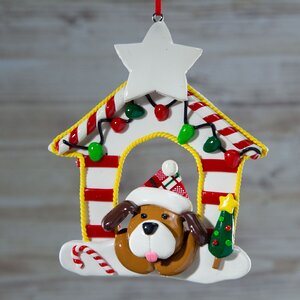 Елочная игрушка Собака в рождественском домике 11 см, подвеска