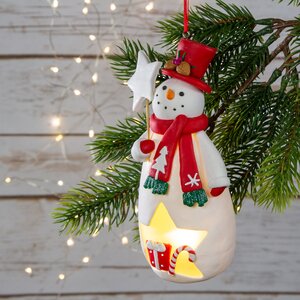 Светящаяся елочная игрушка Снеговик со звездочкой 13 см, подвеска