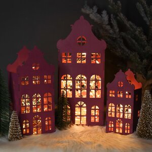 Домик с подсветкой Амстердам 37 см малиновый Christmas Apple фото 3