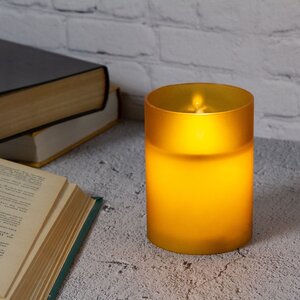 Светодиодная свеча с имитацией пламени Magic Flame в стакане 10 см карамельная Peha фото 1