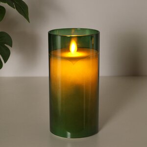 Светодиодная свеча с имитацией пламени Magic Flame в стакане 15 см зеленая Peha фото 4