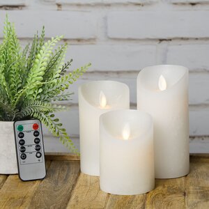 Набор восковых светодиодных свечей с имитацией пламени Magic Flame 11-15 см, 3 шт, с пультом, белые, на батарейках