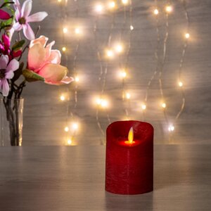 Светодиодная свеча с имитацией пламени 10 см, красная восковая, батарейка Peha фото 1