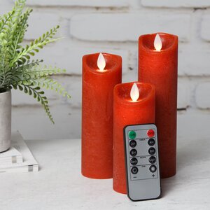 Набор свечей с имитацией пламени Magic Flame 12-17 см, 3 шт, с пультом управления, красные, восковые Peha фото 5