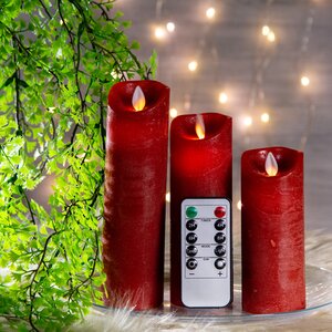 Набор свечей с имитацией пламени Magic Flame 3 шт на пульте, красные, восковые