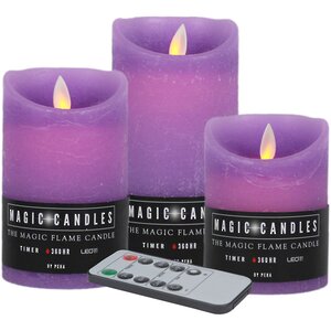Набор свечей с имитацией пламени Magic Flame 10-15 см, 3 шт, с пультом управления, фиолетовые Peha фото 5