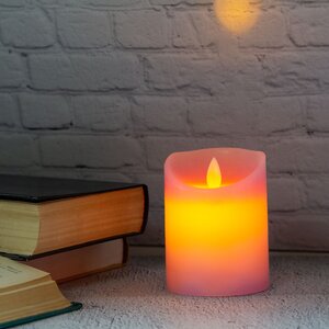 Светодиодная свеча с имитацией пламени 10 см, розовая восковая, батарейка Peha фото 2