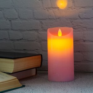 Светодиодная свеча с имитацией пламени 15 см, розовая восковая, батарейка Peha фото 2
