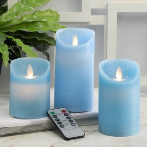 Набор свечей с имитацией пламени Ленорра Magic Flame 10-15 см, 3 шт, небесно-голубые, с пультом управления