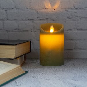 Светодиодная свеча с имитацией пламени 12.5 см, зеленая восковая, батарейка Peha фото 5