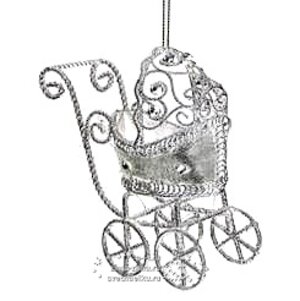 Елочная игрушка Коляска для Принцессы 11 см серебряная, подвеска Царь Елка фото 1